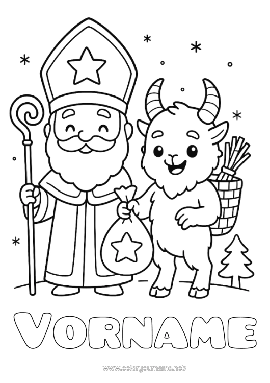 Malvorlage zum Ausdrucken Kawaii Krampus Sankt Nikolaus