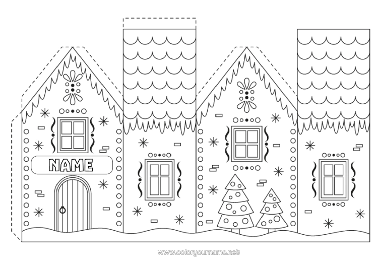 Coloring page to print Gingerbread Children's Activities House Fir Children's Cutting Activity Paper Toy