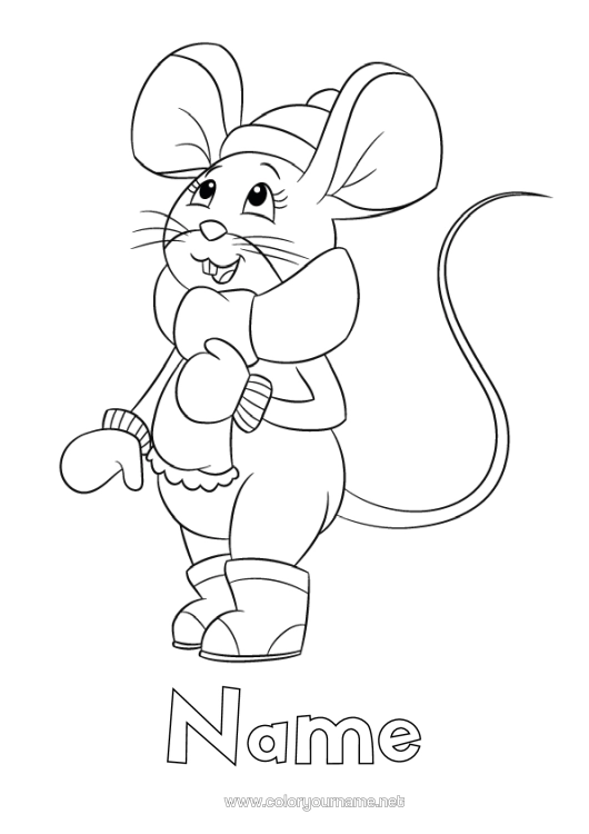 Colouring page to print Winter Mouse Little Mouse Animal Forest Animals