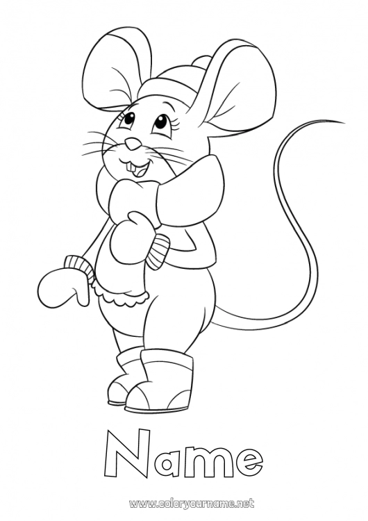 Coloring page to print Winter Mouse Tooth fairy Animal Forest animals