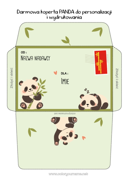 Kolorowanka do wydruku Panda Koperta Chiny Inne Zwierzęta Świata Koperta Do Druku Podróż Świątecznego Elfa Koperta Na List Od Świętego Mikołaja