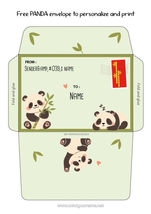 Colouring page to print Animal Panda Envelope China Other Animals Of The World Print Envelope Mischievous Elf's Journey Envelope For The Christmas Trickster Elf's Mail