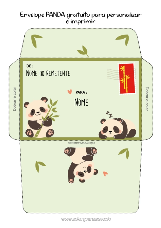 Página de desenho para imprimir Panda Envelope China Outros Animais Do Mundo Envelope Para Imprimir Viagem Do Elfo De Natal Envelope Para Correspondência Do Duende De Natal