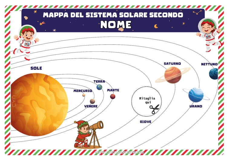Pagina da colorare da stampare Elfo Di Natale Pianeti E Sistema Solare Astronomia Scherzi E Idee Per Elfi Di Natale