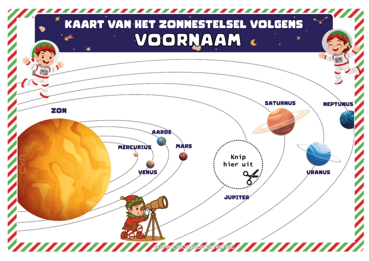 Kleurplaat om af te drukken Kerstelf Planeten En Zonnestelsel Astronomie Stoute Kerstelf Ideeën