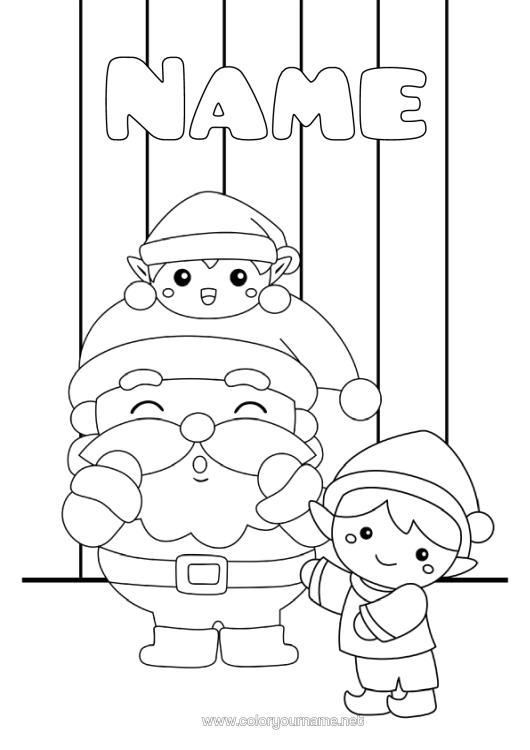 Colouring page to print Father Christmas Christmas Elves