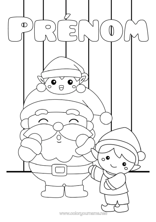 Coloriage à imprimer Père Noël Lutins De Noël