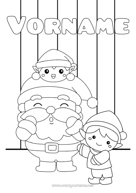 Malvorlage zum Ausdrucken Weihnachtsmann Weihnachtself