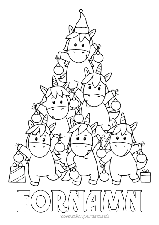 Färgläggningssida att skriva ut Julgran Enhörning Djur Drakar, Enhörningar Och Fantastiska Djur Gran