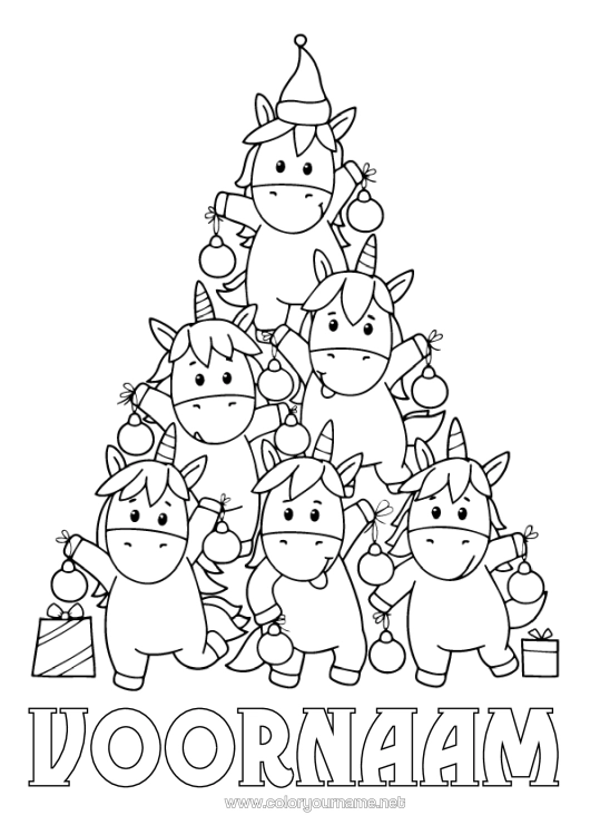 Kleurplaat om af te drukken Kerstboom Eenhoorn Dier Draken, Eenhoorns En Fantastische Dieren Kerstboom