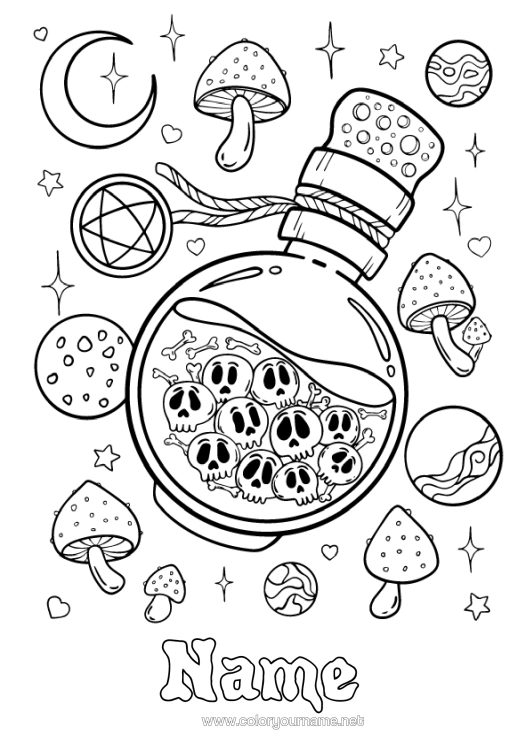 Colouring page to print Witch Magic Cauldron