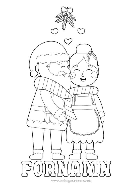 Färgläggningssida att skriva ut Jultomten Mistel Mistel. Kyss Tomtemor