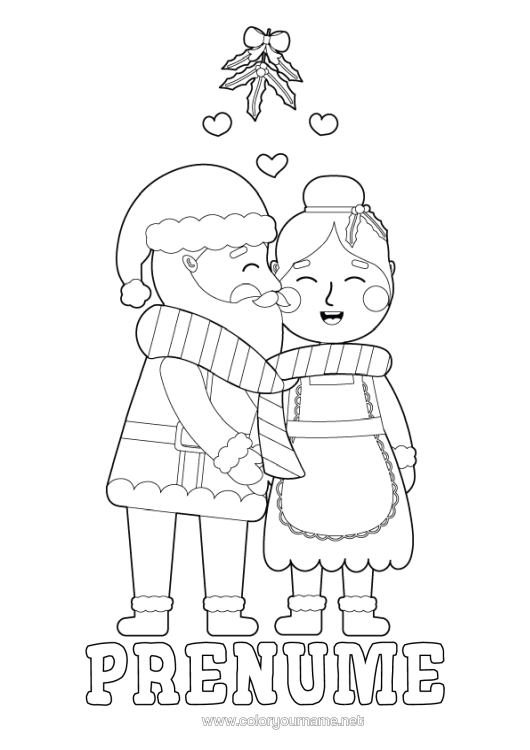 Pagină de colorat de imprimat Moș Crăciun Ilex Vâsc Sărut Moș Crăciunța