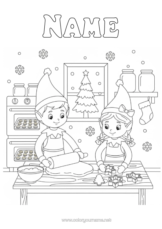Coloring page to print Christmas Elves Gingerbread Elves Coloring Pages Kitchen