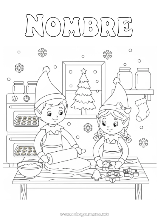 Dibujo para colorear para imprimir Elfos De Navidad Pan De Jengibre Dibujos De Elfos Para Colorear Cocina