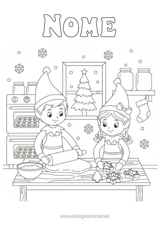 Página de desenho para imprimir Elfo De Natal Pão De Gengibre Páginas Para Colorir De Elfos Cozinha