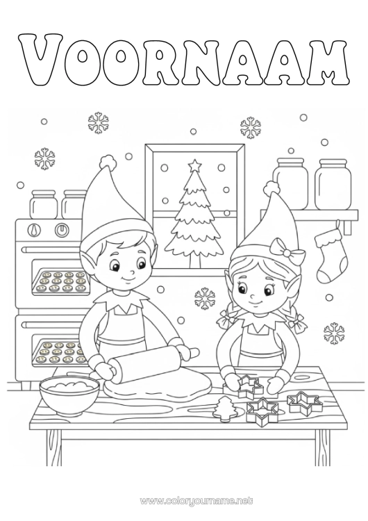 Kleurplaat om af te drukken Kerstelf Peperkoek Elfjes Kleurplaten Keuken
