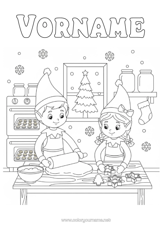 Malvorlage zum Ausdrucken Weihnachtself Lebkuchen Elfen Ausmalbilder Küche