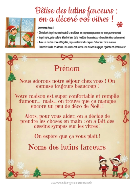 Coloriage à imprimer Lutins De Noël Bêtises Du Lutin Farceur Plusieurs Lutins Farceurs Dessins Sur Les Vitres