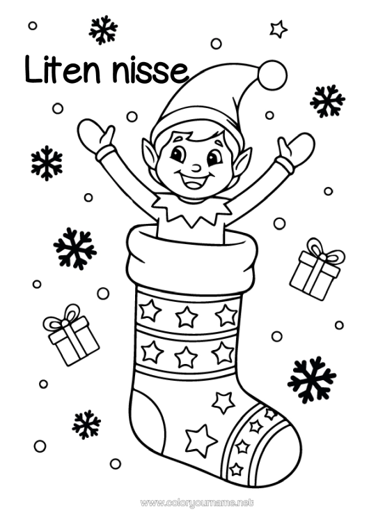 Fargeleggingssiden til utskrift Julealver Fargelegging Av Nisser Julesokk Lurerier Fra Lurendreieren Tegninger På Vinduene