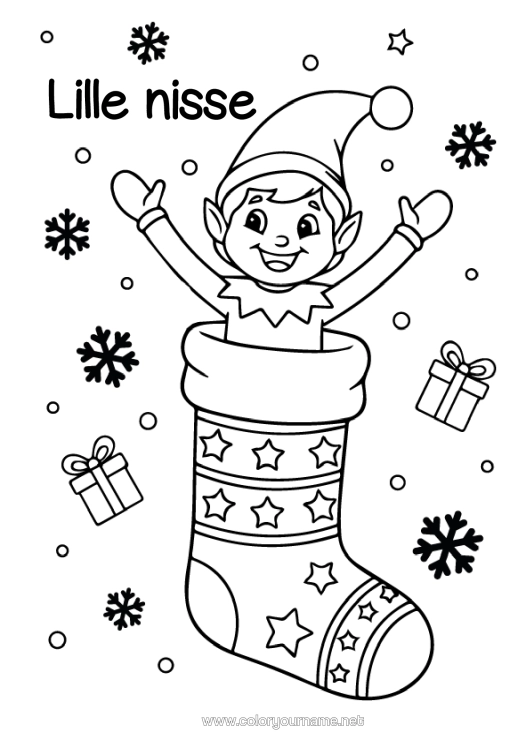 Farvelægningssiden til udskrivning Jule-Nisser Farvelægningsnisser Julesok Lille Skæmtet Nisse Tegninger På Vinduerne