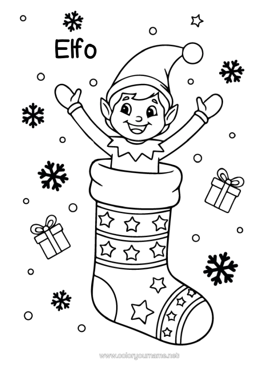 Dibujo para colorear para imprimir Elfos De Navidad Dibujos De Elfos Para Colorear Calcetín De Navidad Ideas Traviesas Del Duende De Navidad Dibujos En Las Ventanas