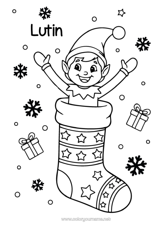 Coloriage à imprimer Lutins De Noël Coloriages Lutins Chaussette De Noël Bêtises Du Lutin Farceur Dessins Sur Les Vitres