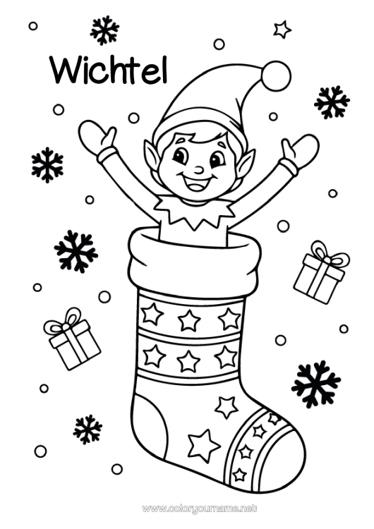 Malvorlage zum Ausdrucken Weihnachtself Elfen Ausmalbilder Weihnachtssocke Wichtel-Streiche Und Ideen Zeichnungen Auf Den Fenstern