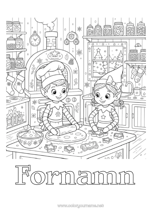 Färgläggningssida att skriva ut Tomtefärgläggningar Gottigheter, Sötsaker Kakor Kök Flera Busiga Tomtenissar Kaka