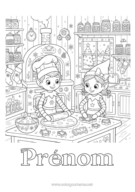 Coloriage à imprimer Coloriages Lutins Gourmandises, Sucreries Biscuits Cuisine Plusieurs Lutins Farceurs Cookie