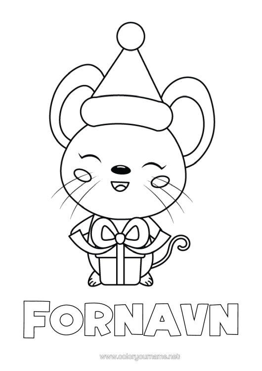 Farvelægningssiden til udskrivning Gaver Jul Mus Dyr Nem Farvelægning Skovens Dyr Julehue