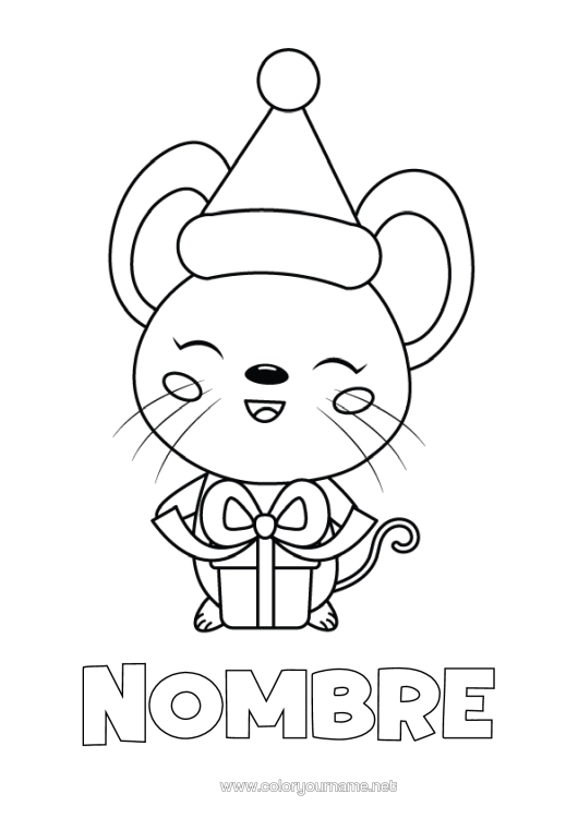 Dibujo para colorear para imprimir Regalos Navidad Ratón Animales Dibujos Fáciles Para Colorear Animales Del Bosque Gorro Navideño