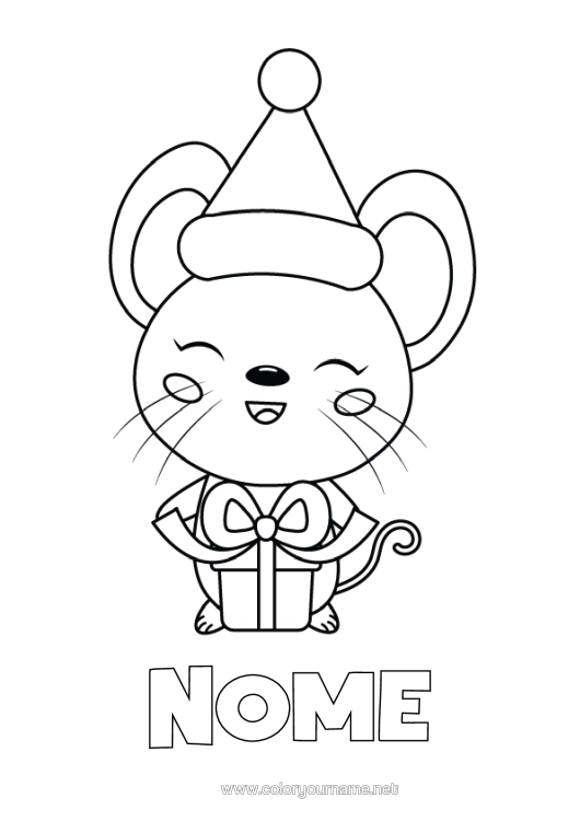 Página de desenho para imprimir Presentes Natal Rato Animal Desenhos Para Colorir Fáceis Animais Da Floresta Gorro De Natal