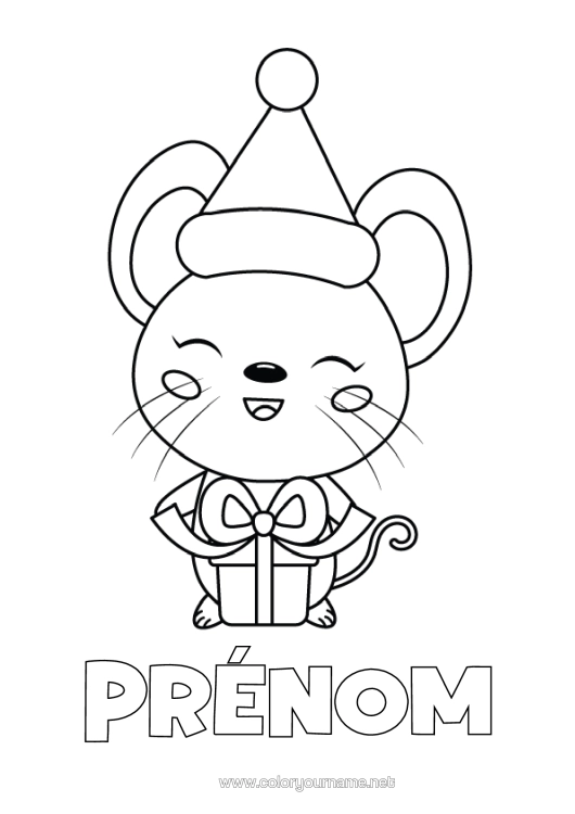 Coloriage à imprimer Cadeaux Noël Souris Coloriages Faciles Animaux De La Forêt Bonnet De Noël