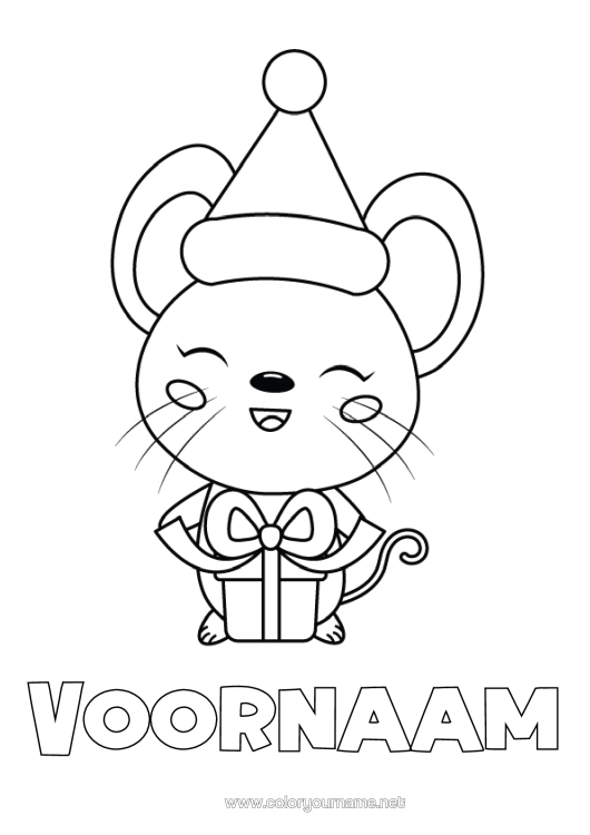 Kleurplaat om af te drukken Cadeaus Kerstmis Muis Dier Eenvoudige Kleurplaten Bosdieren Kerstmuts