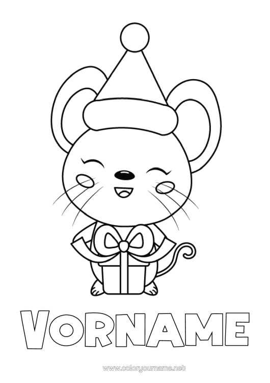 Malvorlage zum Ausdrucken Geschenke Weihnachten Maus Tier Einfache Ausmalbilder Waldtiere Weihnachtsmütze