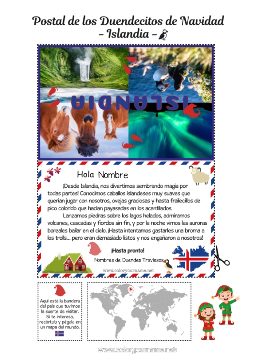 Dibujo para colorear para imprimir Elfos De Navidad Dibujos De Elfos Para Colorear Viaje Del Duende Navideño Tarjeta Postal Islandia Tarjeta Postal De Varios Duendes Varios Duendes Traviesos 🇪🇸 Duendes De Navidad Viajeros