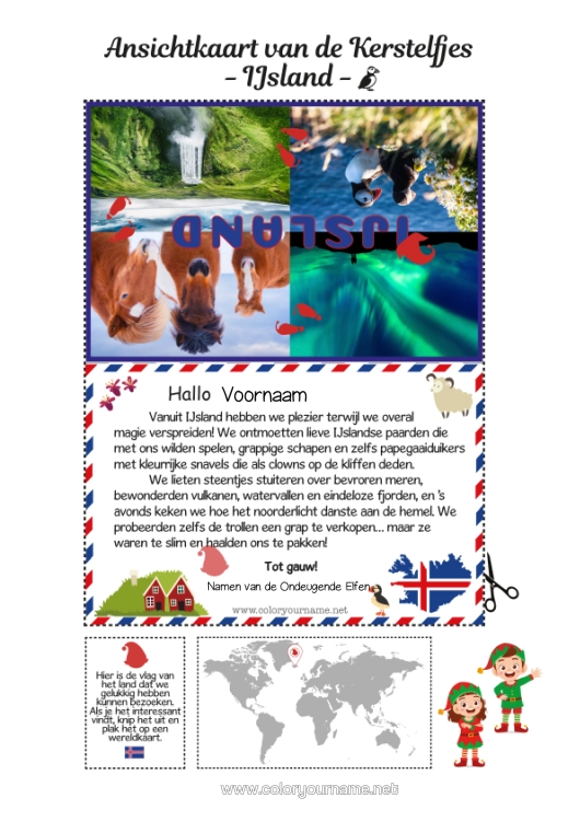 Kleurplaat om af te drukken Kerstelf Elfjes Kleurplaten Kerstelfreis Ansichtkaart Ijsland Ansichtkaart Van Meerdere Elfen Meerdere Kerst Elfen Reizende Kerstkabouters