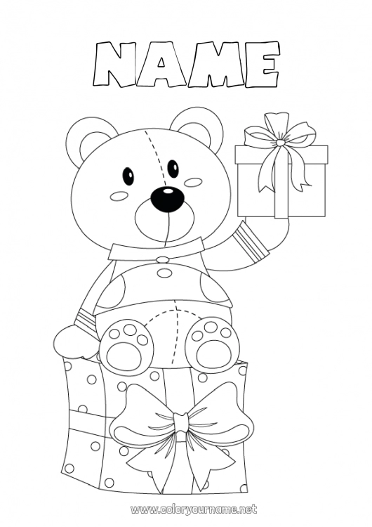 Coloring page to print Gifts Birthday Teddy Bear Forest animals