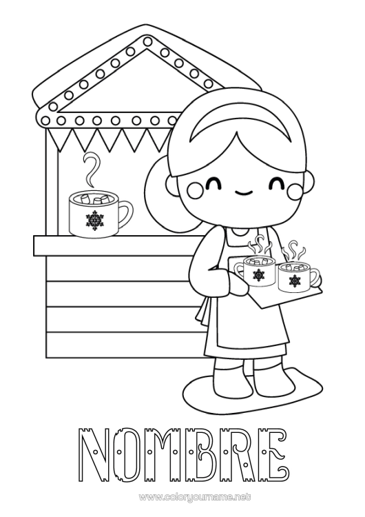 Dibujo para colorear para imprimir Invierno Café Té Bebidas Profesiones Culinarias Chalet Tienda
