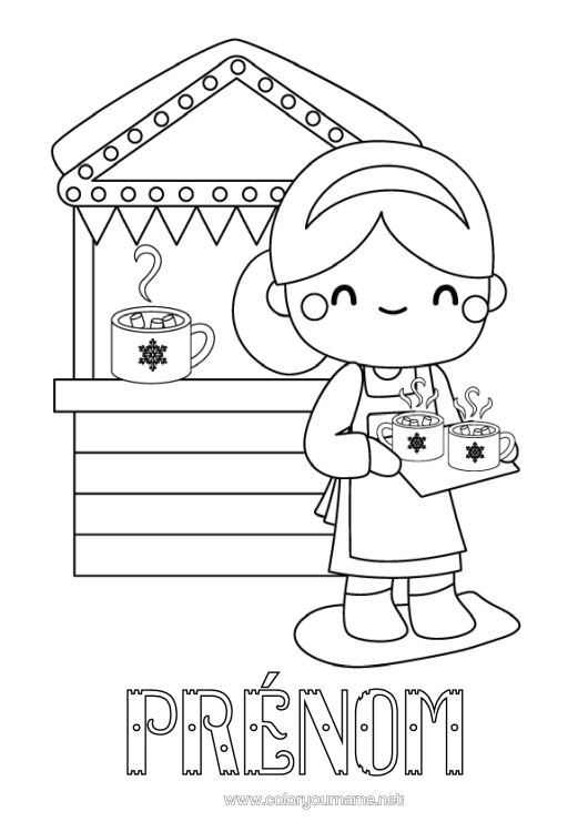 Coloriage à imprimer Hiver Café Thé Boisson Métiers De La Cuisine Chalet Boutique