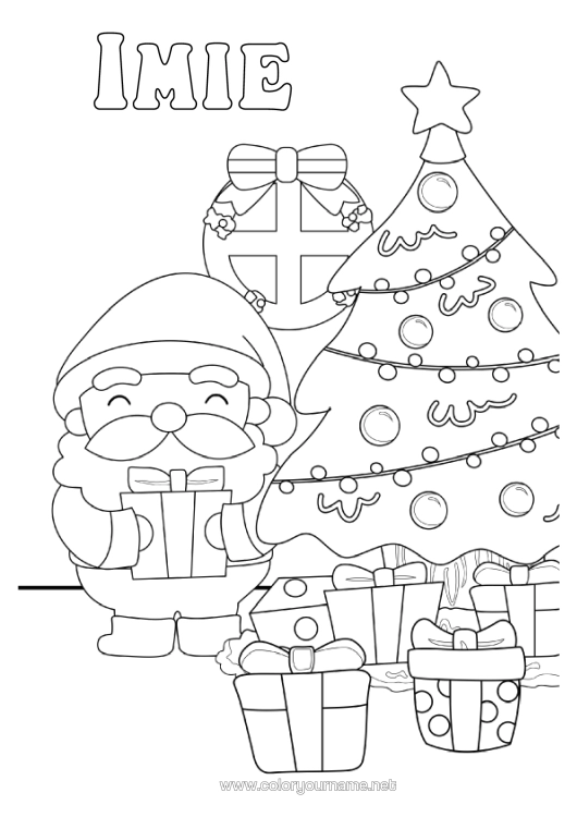 Kolorowanka do wydruku Prezenty Choinka Bożonarodzeniowa Święty Mikołaj Uroczy