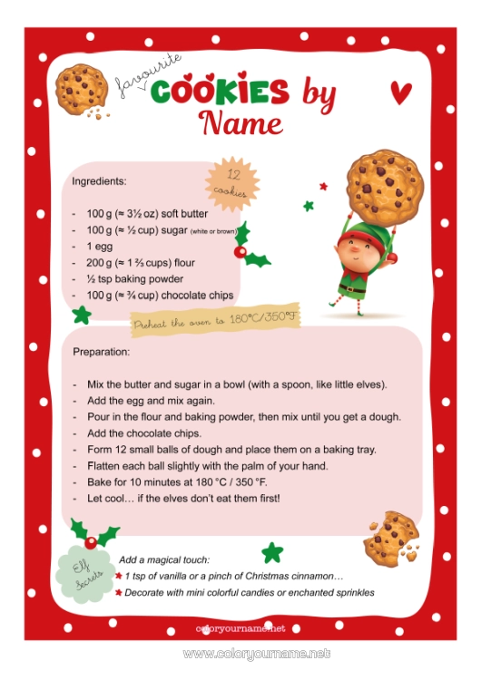 Colouring page to print Christmas Elves Children's Activities Treats, Sweets Kitchen Biscuit