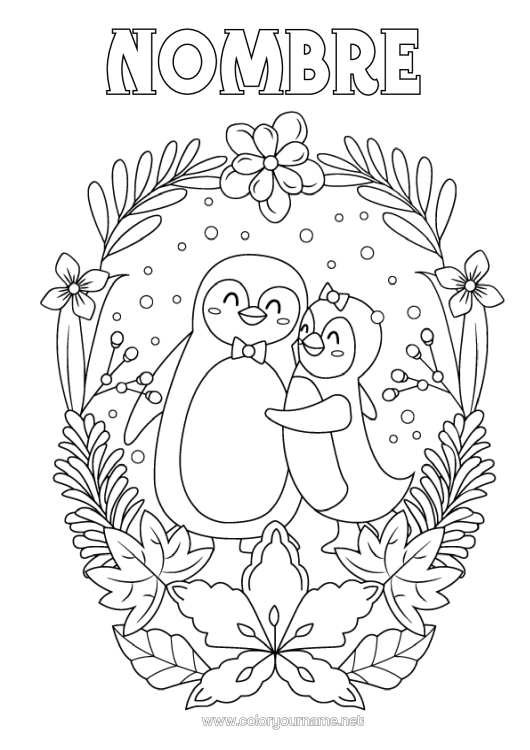 Dibujo para colorear para imprimir Navidad Pingüino Corona Navideña Aves Y Mamíferos Voladores