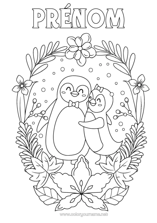 Coloriage à imprimer Noël Pingouin, Manchot Couronne De Noël Oiseaux Et Mammifères Volants