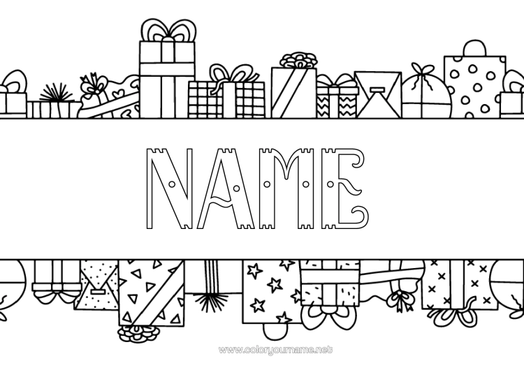 Colouring page to print Gifts Birthday Christmas