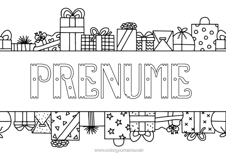 Pagină de colorat de imprimat Cadouri Aniversare Crăciun