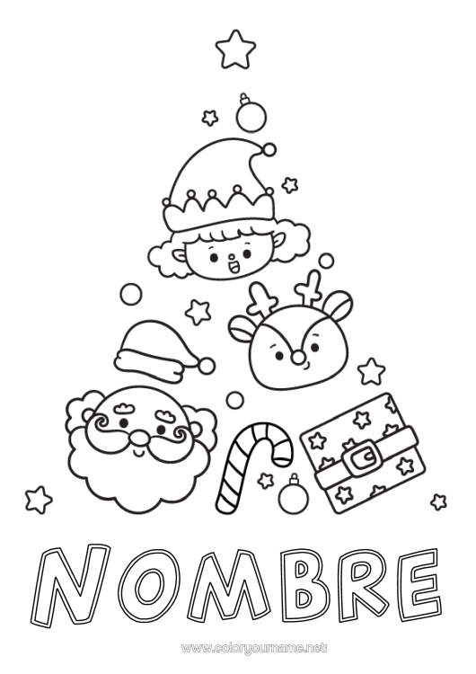 Dibujo para colorear para imprimir Árbol De Navidad Papá Noel Reno Elfos De Navidad Kawaii Bolas De Navidad Bastón De Caramelo Dibujos De Elfos Para Colorear Dibujos Fáciles Para Colorear Animales Del Bosque Ciervo