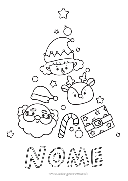 Página de desenho para imprimir Árvore De Natal Pai Natal Rena Elfo De Natal Kawaii Bola De Natal Bengala De Natal Páginas Para Colorir De Elfos Desenhos Para Colorir Fáceis Animais Da Floresta Veado
