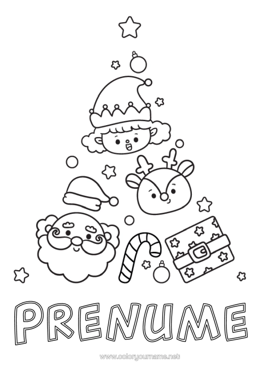 Pagină de colorat de imprimat Brad De Crăciun Moș Crăciun Ren Moșneguții De Crăciun Drăguț Bola De Crăciun Zahăr De Orz Desene De Colorat Cu Spiriduși Desene De Colorat Ușoare Animale Din Pădure Cerb